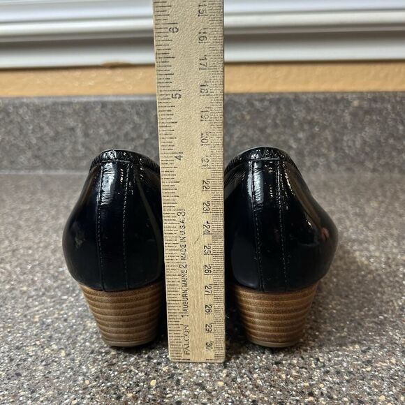 Cole Haan Air Womens 6.5 B Wedge Heel Slip On Pump Black Patent Leather Peep Toe - Picture 9 of 11